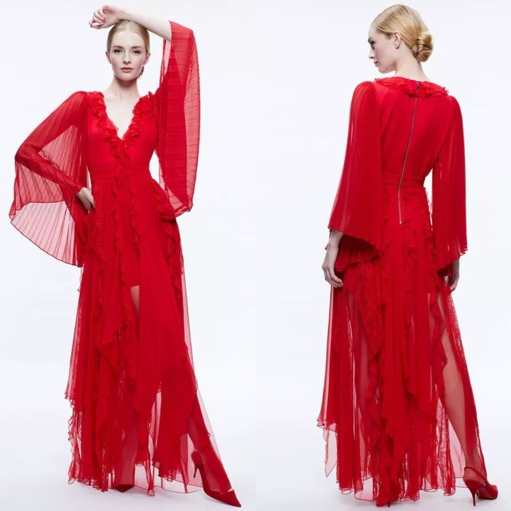NWT Alice + Olivia Day Sunburst Sleeve Maxi Dress Size 6 $1295